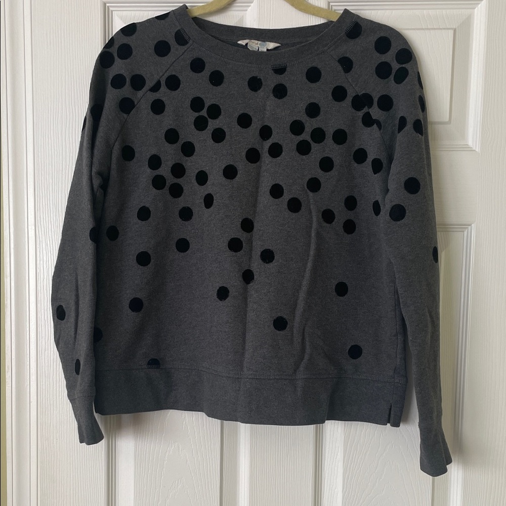 Boden Gray Sweatshirt with Black Polka Dots